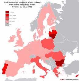 Obr. 1: Procento domcnost, kter si nemohou dovolit udrovat byt v odpovdajc teplot (zdroj: Wand, C.R. (2013). % of households unable to keep their home adequately warm. Available: http://fuelpoverty.eu.)