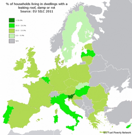 Obr. 2: Domcnosti ijc v bytech s nikem tepla, vlhkost a plsn (zdroj: Wand, C.R. (2013). % of households unable to keep their home adequately warm. Available: http://fuelpoverty.eu.)