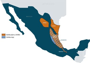 Obrzek 11 – Mapa znzorujc hlavn loiska bidlicovho plynu v Mexiku