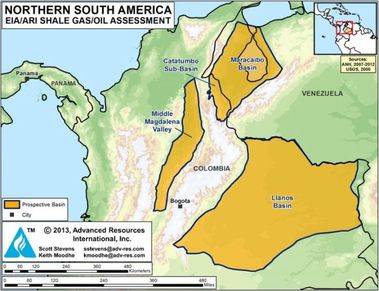 Obrzek 12 – Loiska konvennho a bidlinho plynu v Kolumbii a Venezuele