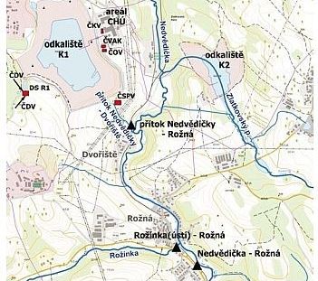 Obrzek 11: Orientan mapa odkali K1 a K2 znzorujc povod eky Svratky | Zdroj: VTEI, 2012