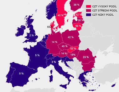 Obr.&nbsp;1 Pod�l CZT na dod�vk�ch tepla v&nbsp;Evrop�&nbsp;[2]